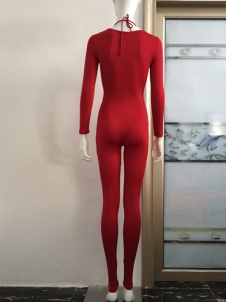 Deep V Neck Lace Up Jumpsuit Red