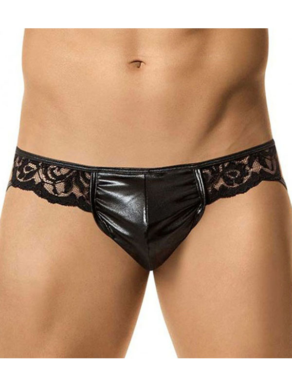 Black Sexy Vinyl Lace Men Pants