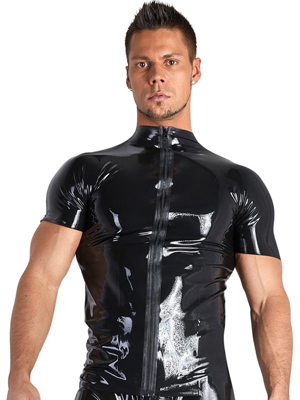 Men Wet Look Zipper Tops