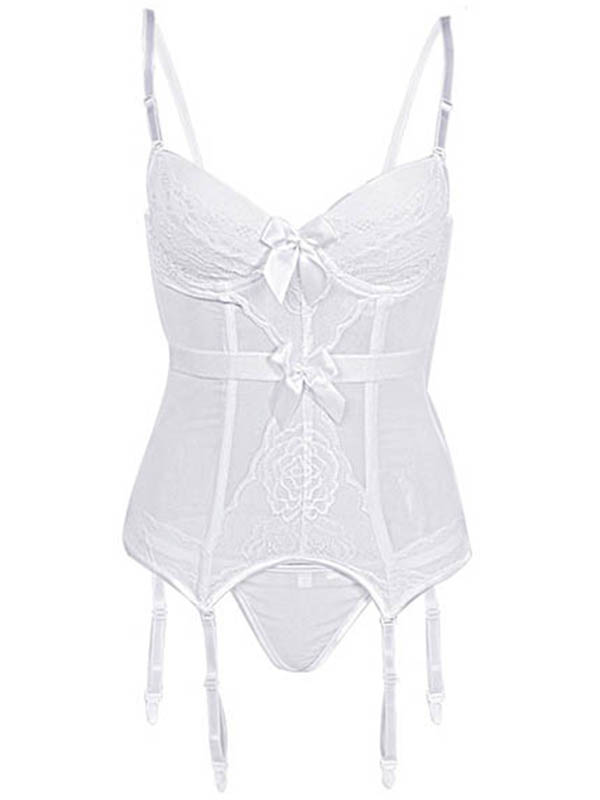 Sexy Women Straps Lace Bustier White