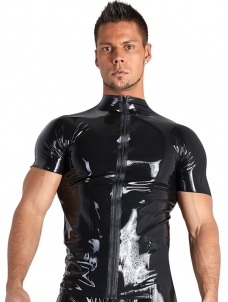 Men Wet Look Zipper Tops