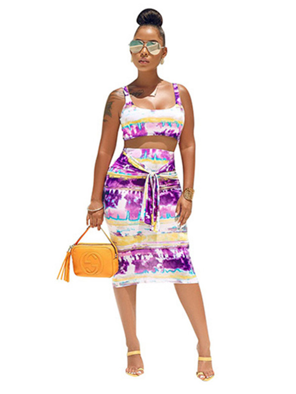 2 Pcs Women Colorful Summer Beach Midi Dress