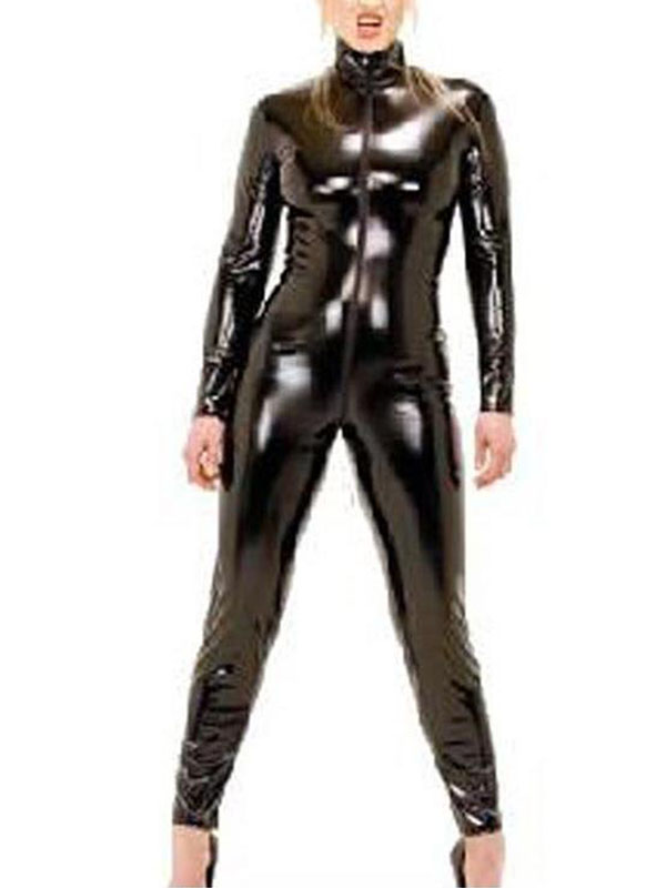 Front Zipper Vinyl Jumpsuit 