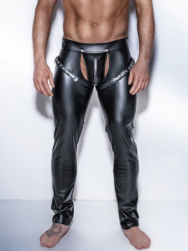 Men Skinny Faux PU Leather Pants