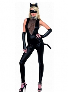 Black Cat Women Sexy Sleeveless Vinyl Jumpsuit