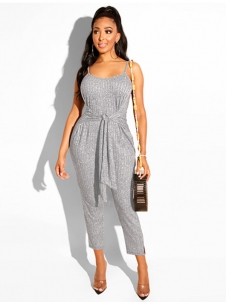 Graceful Sleeveless Tie Front Light Jumpsuits U-Neck