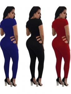 Sexy Women Hallow Out Bandage Short Sleeve Jumpsuit