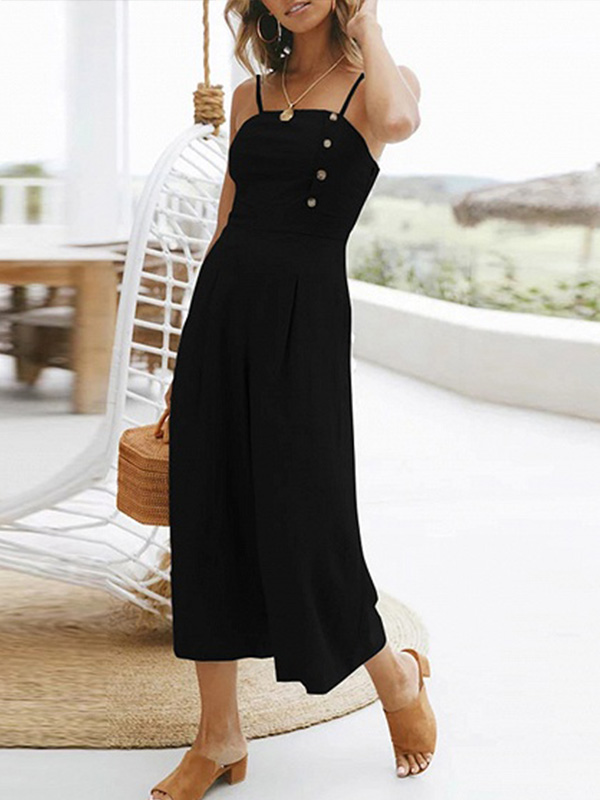 Black Red Cotton Spaghetti Strap Chic Women Romper Jumpsuit