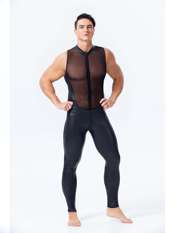 Men Transparent Sleeveless Vinyl Jumpsuit