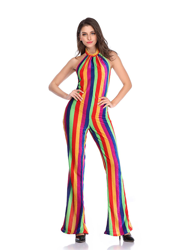 Women Colorful Halter Sleevels Wide Leg Jumpsuit