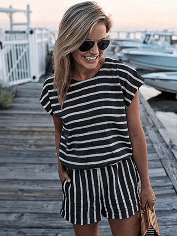 Women Striped Loose Rompers