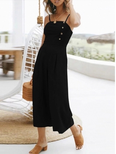 Black Red Cotton Spaghetti Strap Chic Women Romper Jumpsuit