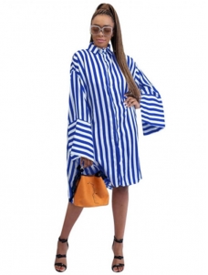 Cute Loose Striped Shirt Midi Dress