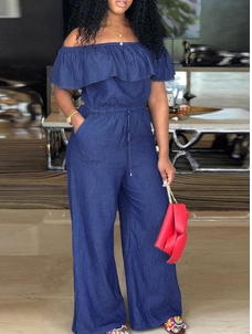 Denim Womens Off Shoulder Jumpsuit