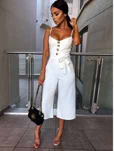 Sexy Jumpsuits Women Belt Wide Leg Pant