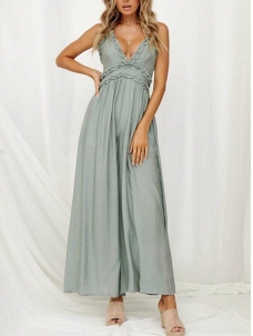 Spaghetti Strap Plunge Open Back Jumpsuit