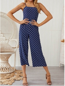 Spaghetti Strap Polka Dot Print Tie Back Jumpsuit