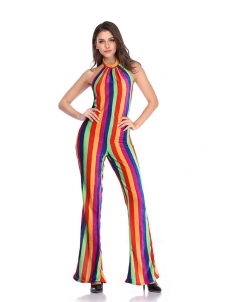 Women Colorful Halter Sleevels Wide Leg Jumpsuit