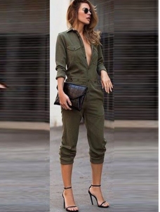 Women Solid Long Sleeve Bodycon Jumpsuit