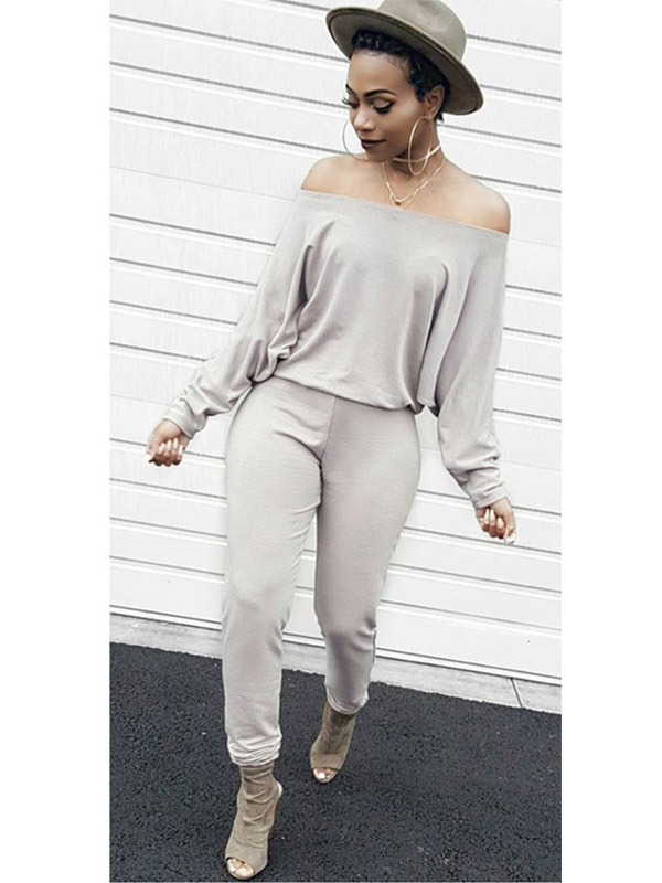 Grey Off Shoulder One Piece Jumpsuit