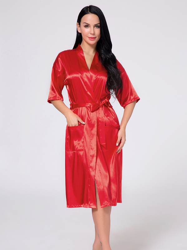 Long Sleeve Frill Satin Gown With Belt