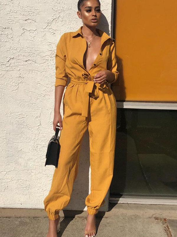 Women Long Sleeve Solid Autumn Jumpsuit