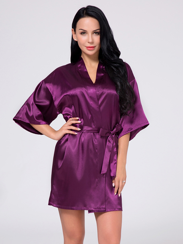 Wrist Sleeve Length Frill Satin Gown With Belt