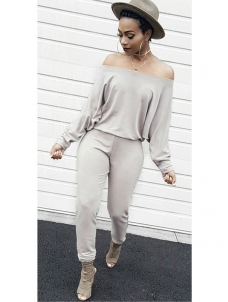 Grey Off Shoulder One Piece Jumpsuit