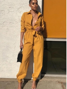 Women Long Sleeve Solid Autumn Jumpsuit