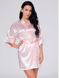 Wrist Sleeve Length Frill Satin Gown With Belt