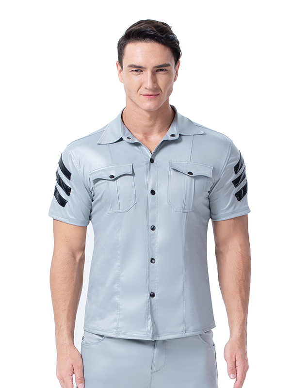 Blue Short Sleeve Men Vinyl Tops