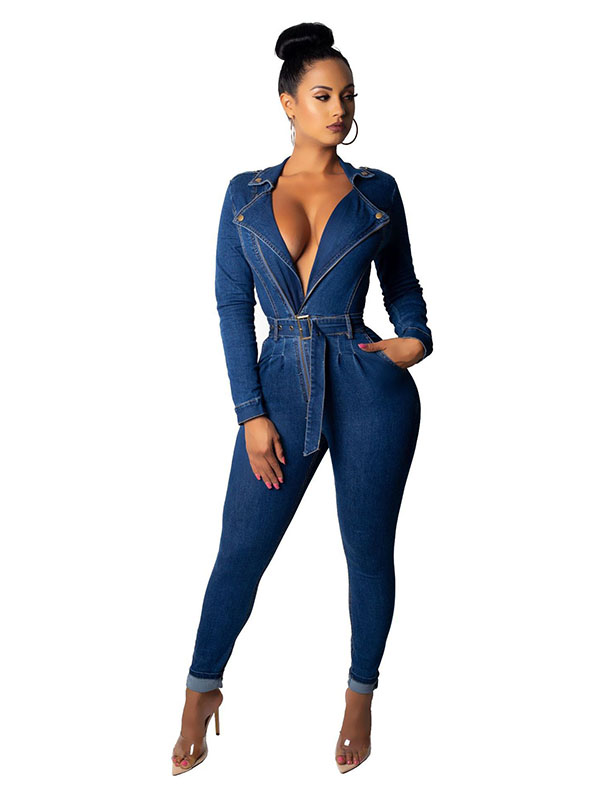 Denim Jumpsuit Women Long Sleeve