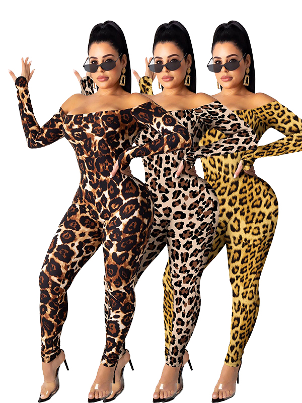 Off Shoulder Women Leopard Jumpsuit