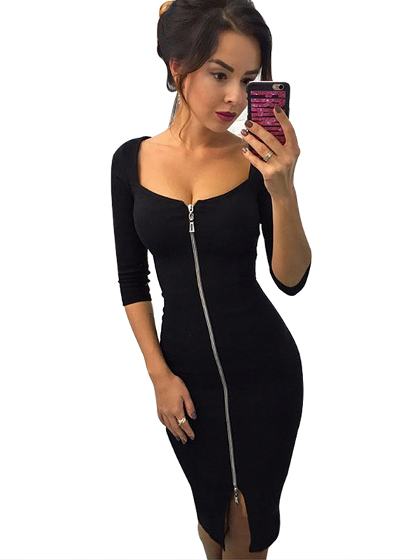 Women Casual Knitting Bodycon Midi Dress