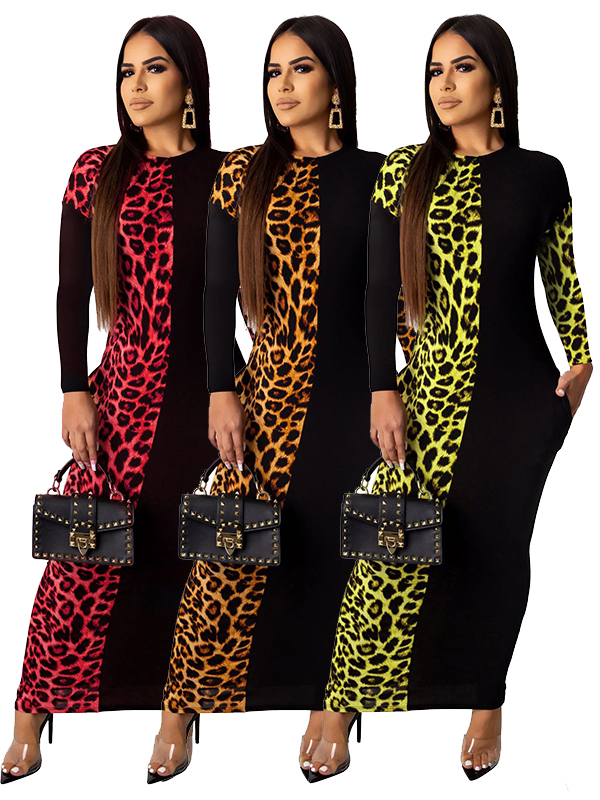 Women O Neck Long Sleeve Maxi Dress