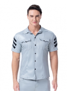 Blue Short Sleeve Men Vinyl Tops