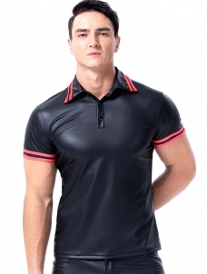 Men Black Short Sleeve Vinyl Tops