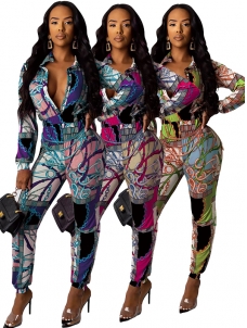 Women Deep V Neck Long Sleeve Jumpsuit