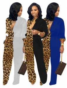 Women Leopard Long Sleeve Jumpsuit