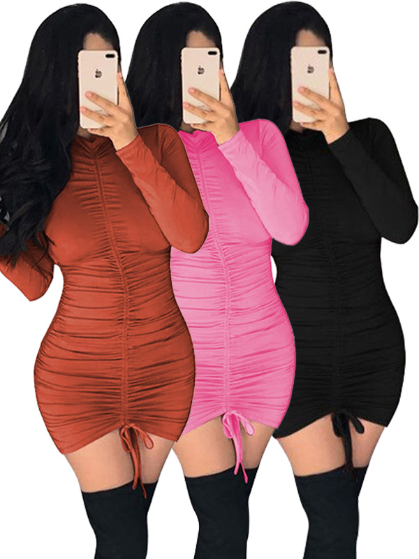 High Neck Women Long Sleeve Mini Dress