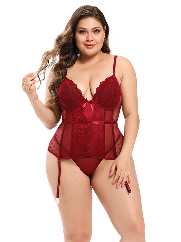 Red Lace Women Overbust Corset