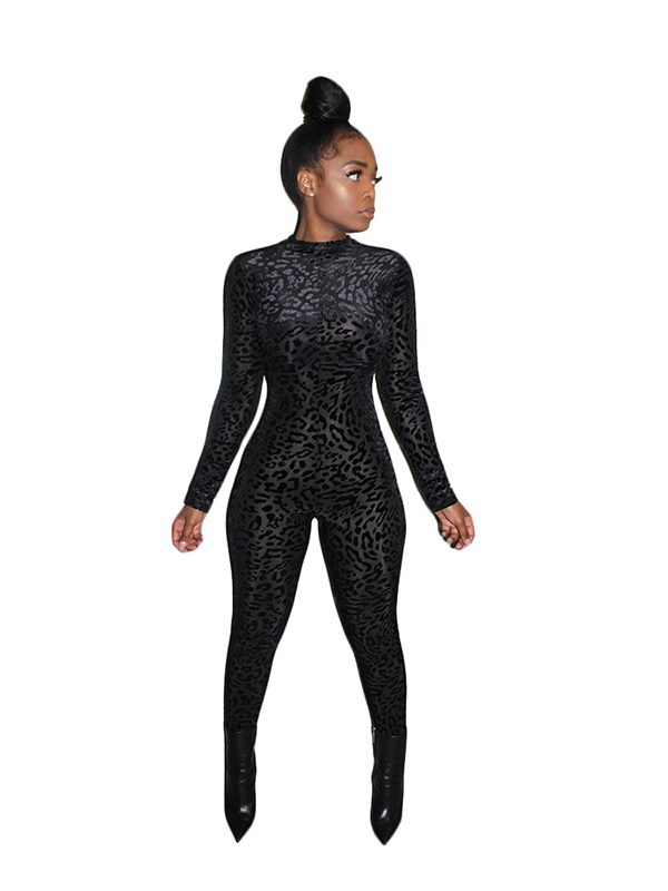 Women Long Sleeve Black Jumpsuit