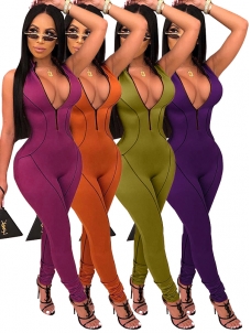 Women Deep V Neck Sleeveless Jumpsuit