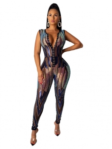 Women Deep V Neck Sleeveless Jumpsuit