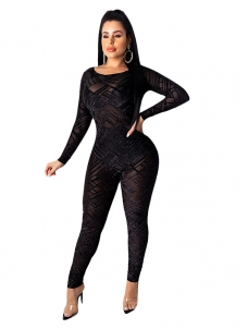 Women Long Sleeve Black Jumpsuit