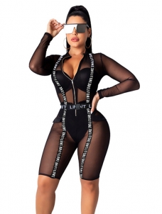 Women Zipper Transparent Jumpsuit