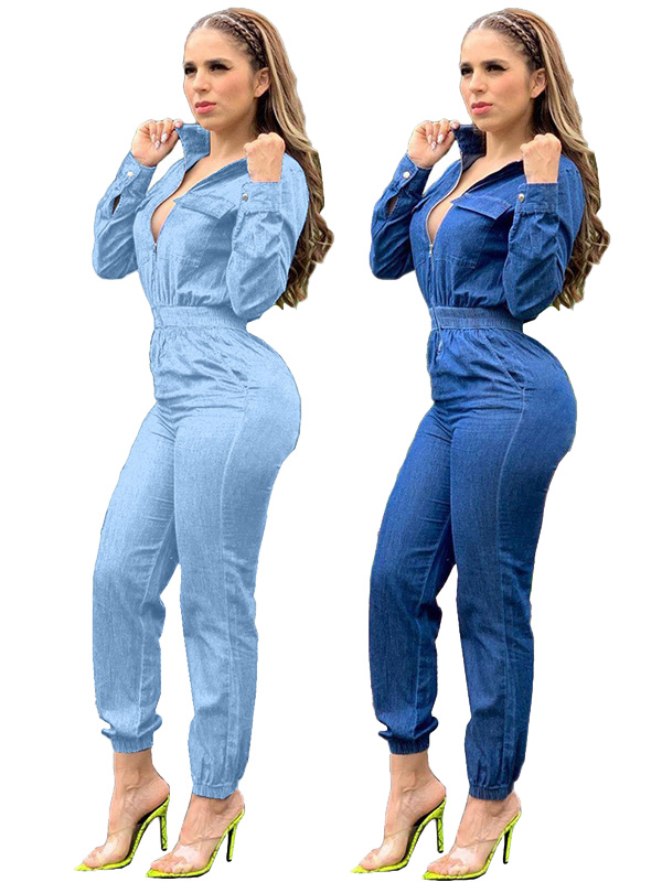 Women Denim Long Sleeve Jumpsuit