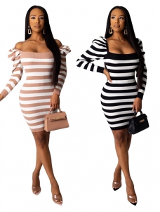 Strip Women Long Sleeve Midi Dress