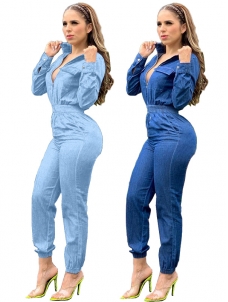 Women Denim Long Sleeve Jumpsuit