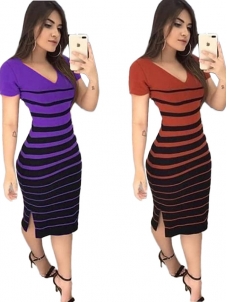 Women V Neck Short Sleeve Midi Dress